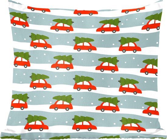 Sierkussens - Kussentjes Woonkamer - 60x60 cm - Kerst - Kerstboom - Sneeuw - Patroon - Kerstversiering - Kerstdecoratie voor binnen - Woonkamer