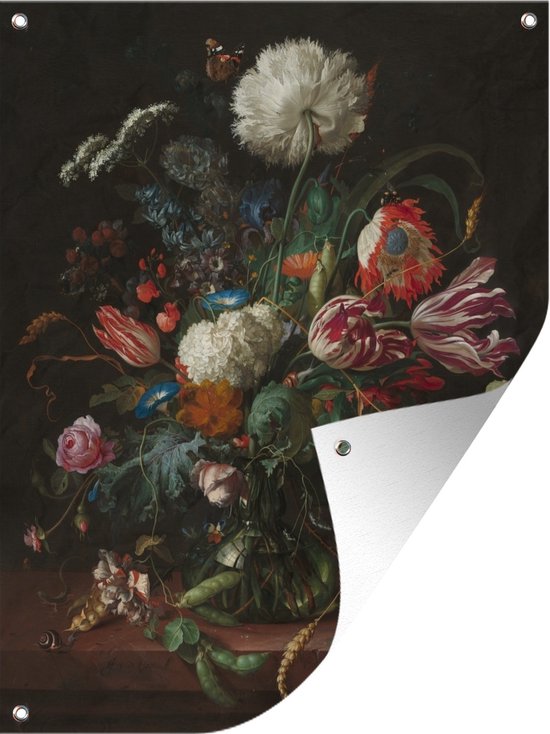 Tuin decoratie Bloemen in glazen vaas - schilderij van Jan Davidsz de Heem - 30x40 cm - Tuindoek - Buitenposter