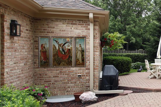 Affiche jardin - Toile jardin - Posters de jardin extérieur - Retable de St Michel - peinture de Gérard David - 120x80 cm - Jardin