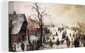 Canvas Schilderij Winter scene on a canal - schilderij van Hendrick Avercamp - 80x40 cm - Wanddecoratie