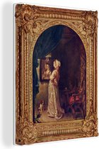 Canvas Schilderij Vrouw voor een spiegel - Schilderij van Frans van Mieris - 30x40 cm - Wanddecoratie