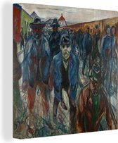 Canvas schilderij 160x120 cm - Wanddecoratie Workers Returning Home - Schilderij van Edvard Munch - Muurdecoratie woonkamer - Slaapkamer decoratie - Kamer accessoires - Schilderijen