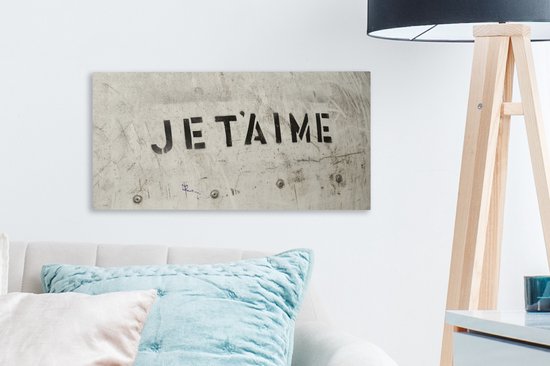 Canvas Schilderij Quotes - Je t'aime - Ik hou van jou - Frans - Liefde - 40x20 cm - Wanddecoratie