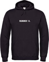 Hoodie Zwart XL - nummer 14 - wit - soBAD. | Hoodie unisex | Hoodie man | Hoodie vrouw | Kleding | Voetbalheld | Legende | Voetbal