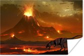 Poster Dino - Vulkaan - Lava - Illustratie - Kinderen - Jongens - Kids - 120x80 cm