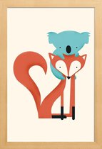 JUNIQE - Poster in houten lijst Fox and Koala -20x30 /Blauw & Oranje
