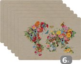 Set de table - Carte du Wereldkaart - Fleurs - Papier kraft - Craft cm - 6 pièces