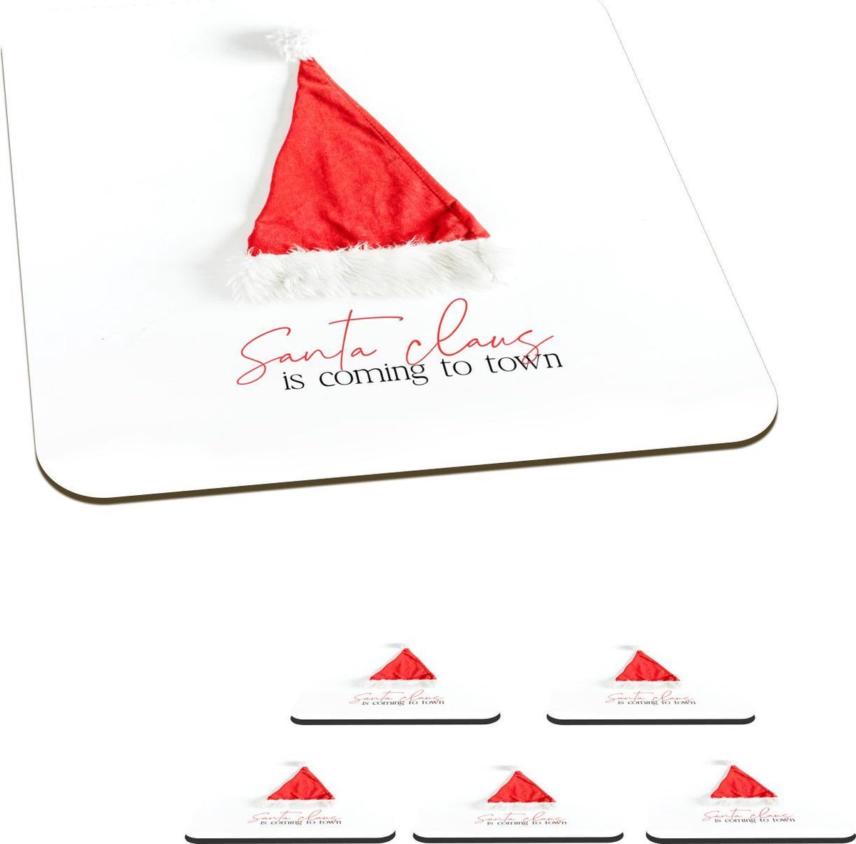 Onderzetters voor glazen - Winter - Kerstmuts - Quote - 10x10 cm - Glasonderzetters - 6 stuks