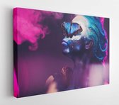 Onlinecanvas - Schilderij - Mooie Vrouw Met Haar En Vlinder Art Horizontaal Horizontal - Multicolor - 80 X 60 Cm