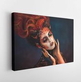 Onlinecanvas - Schilderij - Helder Kleurrijk Meisje In Het Beeld Vuur Art Horizontaal Horizontal - Multicolor - 80 X 60 Cm