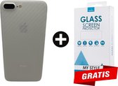 Backcase Carbon Hoesje iPhone 8 Plus Wit - Gratis Screen Protector - Telefoonhoesje - Smartphonehoesje