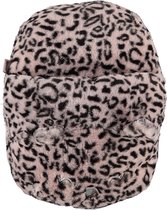 Grote voetenwarmer slof cheetah/luipaard print oud roze one size 30 x 27 cm - Dierensloffen/dierenpantoffels