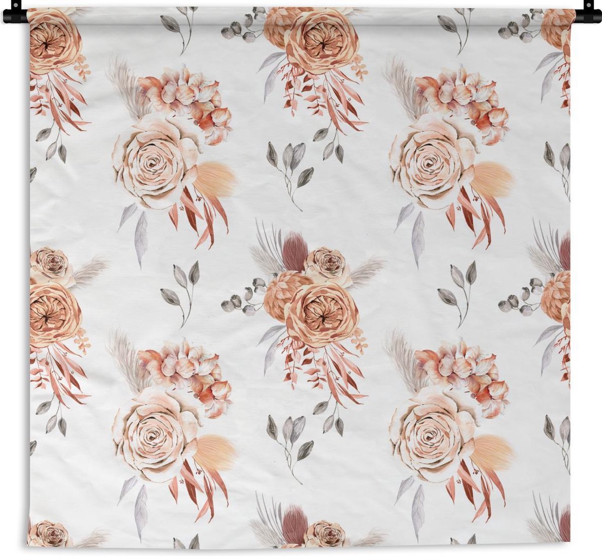Wandkleed - Wanddoek - Bloemen - Rozen - Bladeren - Wit - 150x150 cm - Wandtapijt