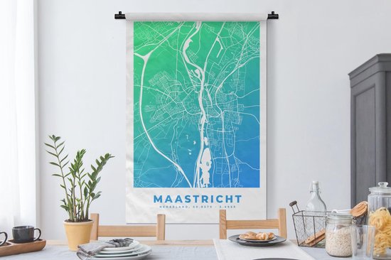Tapisserie - Toile murale - Plan de la ville - Maastricht - Nederland -Bas - Blauw - 90x135 cm - Tapisserie - Carte