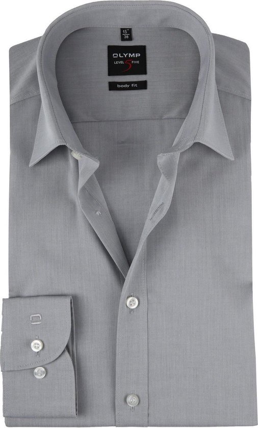 OLYMP Level 5 body fit overhemd - mouwlengte 7 - grijs - Strijkvriendelijk - Boordmaat: 38