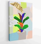 Botanische muur kunst vector set. Water kleur boho gebladerte lijnwerk tekenen met abstracte vorm. 1 - Moderne schilderijen – Verticaal – 1871796451 - 80*60 Vertical