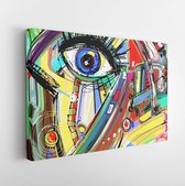 Abstract digitaal schilderij kunstwerk van doodle vogel, gekleurde poster print patroon, raster versie illustratie - Modern Art Canvas - Horizontaal - 279627116 - 80*60 Horizontal