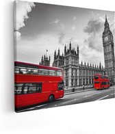 Artaza Canvas Schilderij Rode Bussen in Londen - Retro - 100x80 - Groot - Foto Op Canvas - Canvas Print
