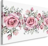 Schilderij - Roze rozen in Aquarel (print op canvas), 4 maten, wanddecoratie