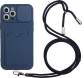 iPhone 13 Pro Max Hoesje met Koord Camera Slider Back Cover Blauw
