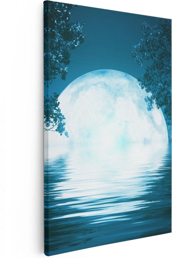 Artaza Canvas Schilderij Volle Maan in het Water - 20x30 - Klein - Foto Op Canvas - Canvas Print