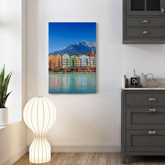 Artaza Canvas Schilderij Gekleurde Huisjes in Innsbruck, Oostenrijk - 40x60 - Poster Foto op Canvas - Canvas Print