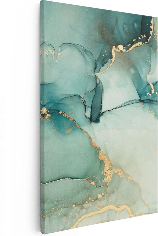 Artaza - Peinture sur toile - Art abstrait - Marbre bleu avec or - 60x90 - Photo sur toile - Impression sur toile