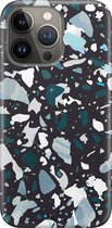 Apple iPhone 13 Pro Telefoonhoesje - Premium Hardcase Hoesje - Dun en stevig plastic - Met Marmerprint - Terrazzo - Zwart