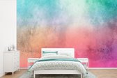 Behang - Fotobehang Waterverf - Roze - Paars - Groen - Breedte 450 cm x hoogte 300 cm