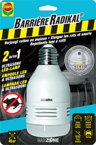 Barrière Radikal Ultrasone LED-lamp - verjaagt ratten en muizen - 360° variërende ultrasone golven - voor zolder, keuken en garage - 1 stuk