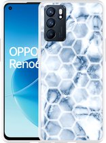 Oppo Reno6 5G Hoesje Blue Marble Hexagon - Designed by Cazy