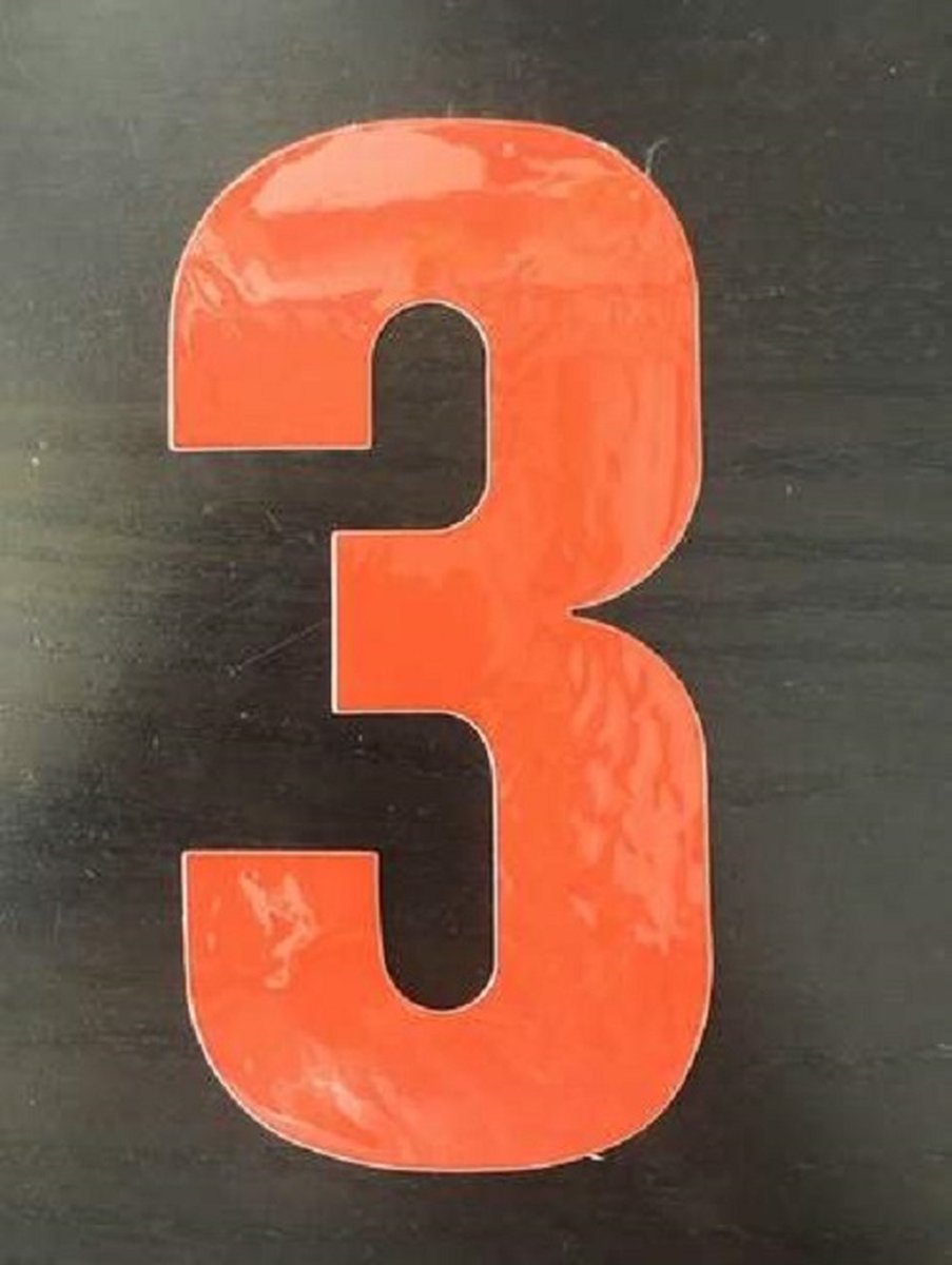 Reflecterend Cijfersticker: 3 ORANJE 16,5cm  - Brievenbussticker, Plaknummer, Huisnummersticker, Kliko sticker, Containersticker