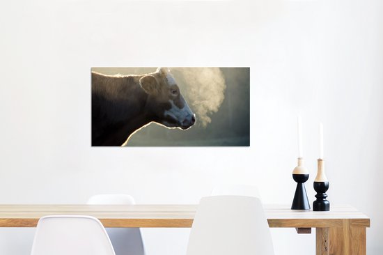 Décoration murale Métal - Peinture Aluminium Industriel - Vache - Brouillard - Soleil - 120x60 cm - Dibond - Photo sur aluminium - Décoration murale industrielle - Pour le salon/chambre