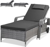 Rieten ligbed - 193x90cm - grijs & zwart