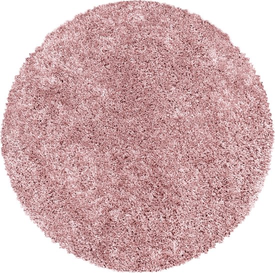 Monaco Soft Rond Shaggy Hoogpolig Vloerkleed Roze- 160 CM Ø
