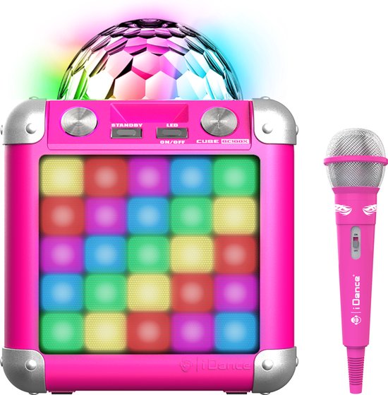 iDance BC100X Karaoke Set – Party Speaker met Bluetooth en Discolicht – Roze
