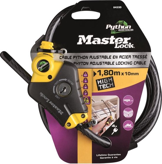 Masterlock Python - Kabelslot - 180cm x 10mm - 4 sleutels - Zwart van MasterLock — afbeelding 2