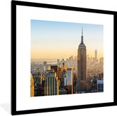 Fotolijst incl. Poster - Zonsondergang skyline van New York met het Empire State Building - 40x40 cm - Posterlijst