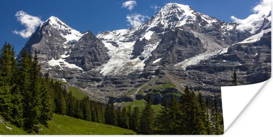 Poster Bossen voor de bergen de Eiger en Monch in Zwitserland