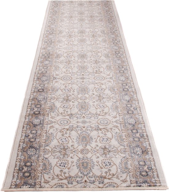 Tapiso Colorado Tapijt Loper Creme Bloemenprint Woonkamer Slaapkamer Hal Maat - 80x1400