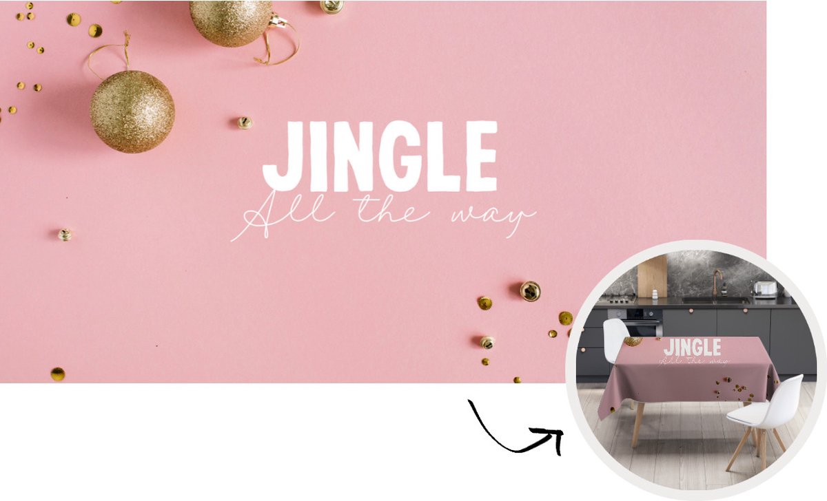 Tafelkleed - Tafellaken - 300x150 cm - Winter - Goud - Roze - Binnen en Buiten