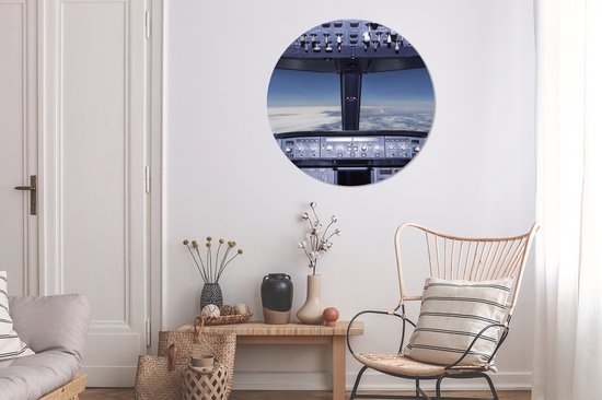 Cercle mural - Cercle mural - ⌀ 90 cm - Plastique - Cockpit - Nuages - Avion
