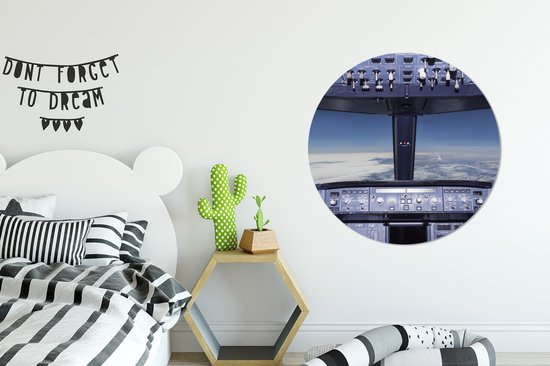 Cercle mural - Cercle mural - ⌀ 90 cm - Plastique - Cockpit - Nuages - Avion