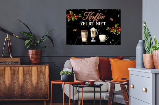 Stickers Stickers muraux - Café - Tasse à café - Zwart - 90x60 cm - Feuille adhésive - Cadeau pour femme - Cadeau pour mari