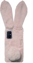 ADEL Siliconen Back Cover Softcase Hoesje Geschikt voor Samsung Galaxy M51 - Roze Konijn Pluche Stof