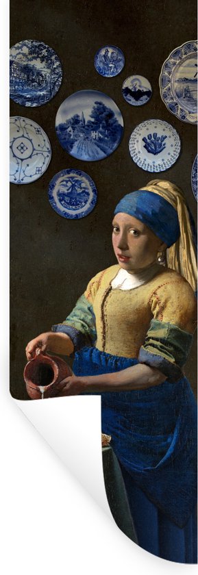 Muurstickers - Meisje met de parel - Melkmeisje - Delfts Blauw - 40x120 cm - Plakfolie