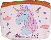 Kleine portemonnee wit met blauw/roze eenhoorn - believe in us - 11x9cm