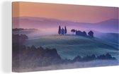 Canvas Schilderij Mist - Natuur - Pastel - Toscane - 80x40 cm - Wanddecoratie