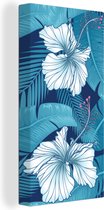 Canvas Schilderij Tropisch - Bloemen - Blauw - 20x40 cm - Wanddecoratie