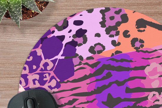 Muismat rond 20x20 cm - Mousepad Dieren - Panterprint - Roze - Ronde muismatten